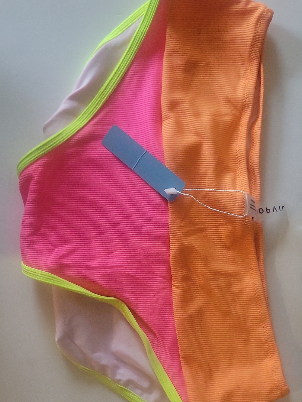 Neon Colorblock High-Waist Bikini Set - Pink & Orange - Picture 2 of 7